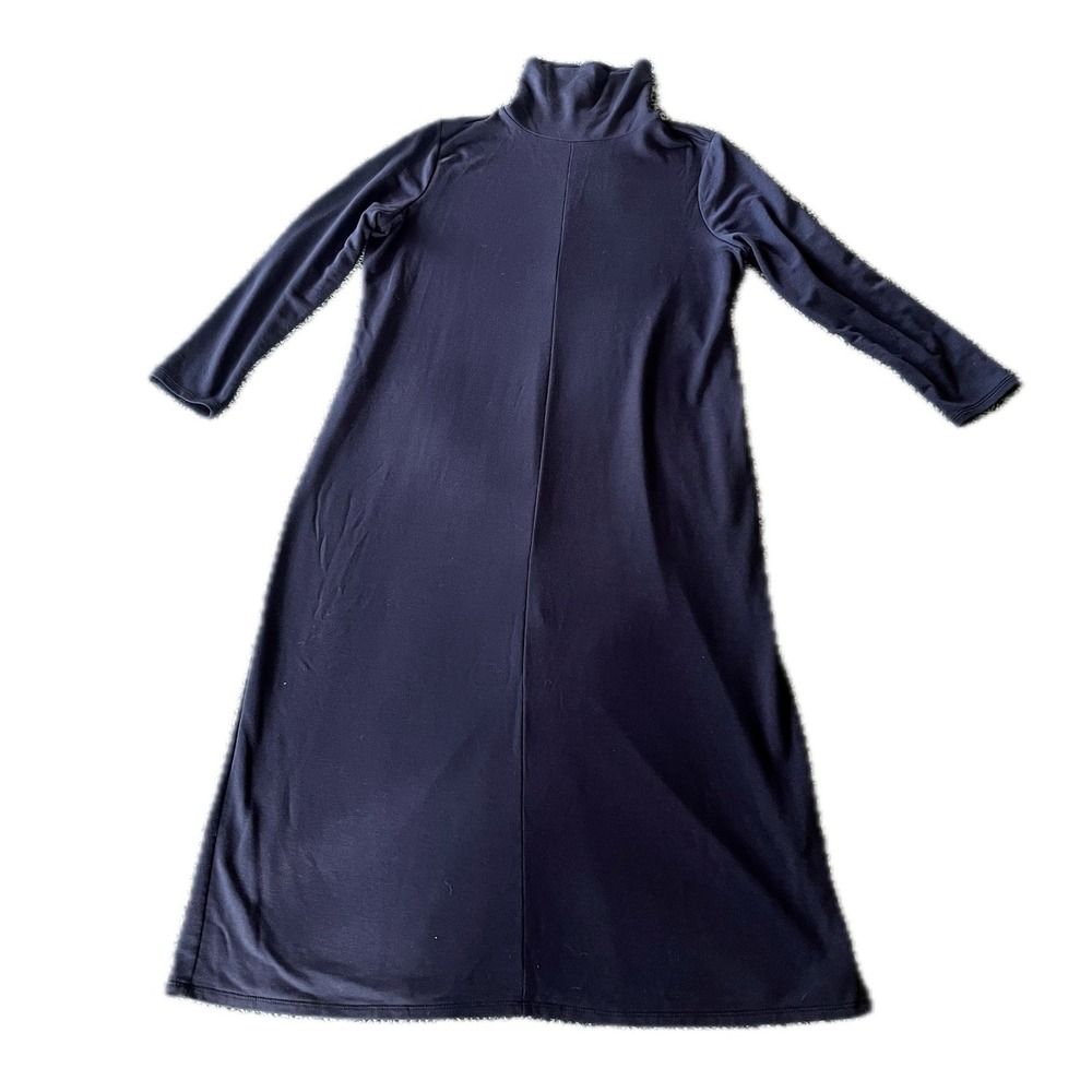 Jill Luxe Tencel Turtleneck Midi Dress Navy Blue Long Sleeve Sz LP Fall Chic - Picture 2 of 6